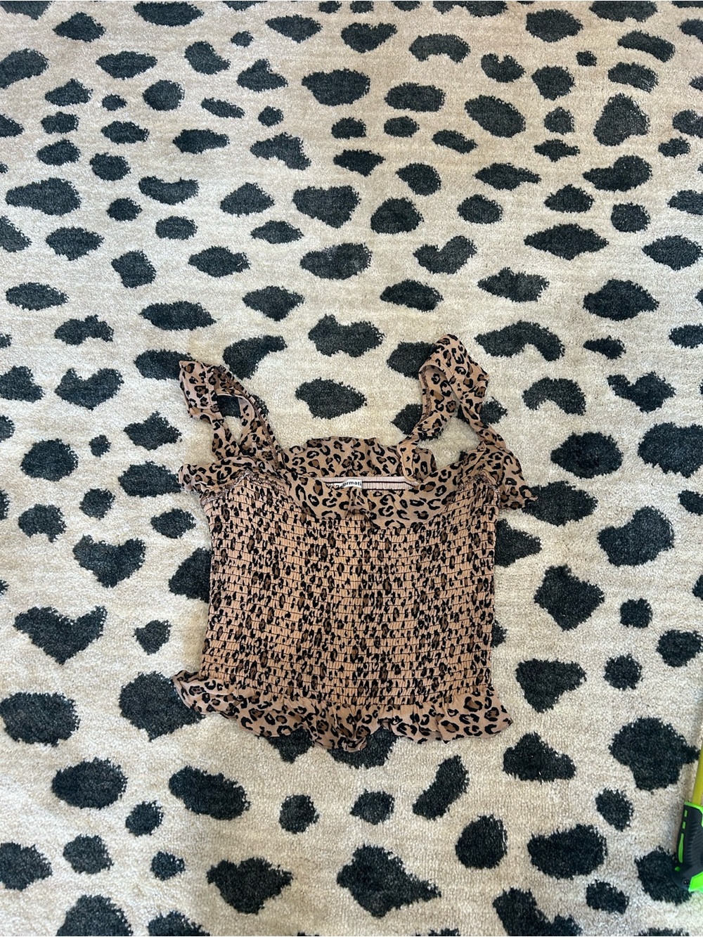 Reformation Tan Leopard Smocked Crop Top